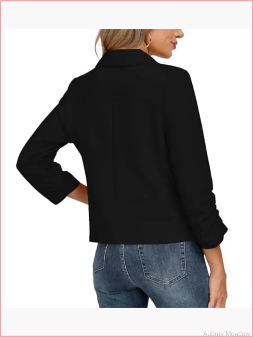 Casual Open Front Blazer 3/4 Sleeve Slim Fit Lightweight Work Jacket